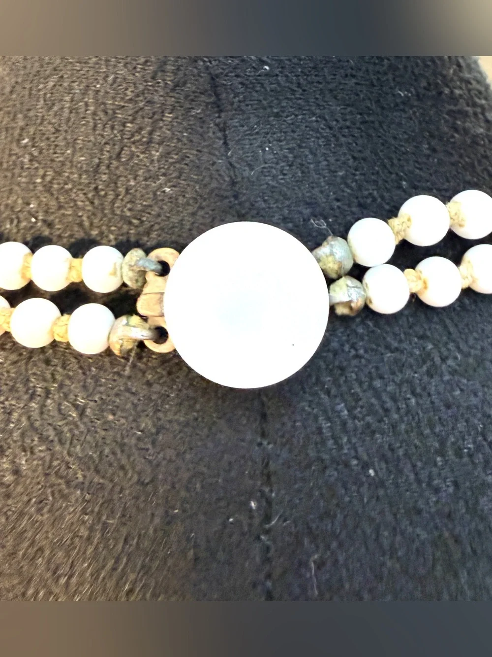 Vintage 1950s White Milk Glass Double Strand Beaded Collar Necklace
